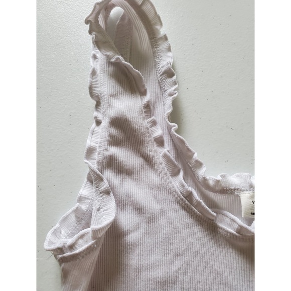 Wilfred Aritzia Ribbed Ruffle Tank Top XXS White Sleeveless‎ Cropped Henley - Picture 7 of 8